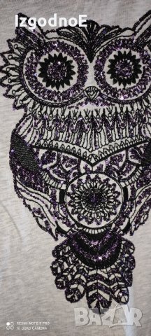 Л-ХЛ нова тънка блуза с бухал, с мъниста., снимка 2 - Блузи с дълъг ръкав и пуловери - 41339999