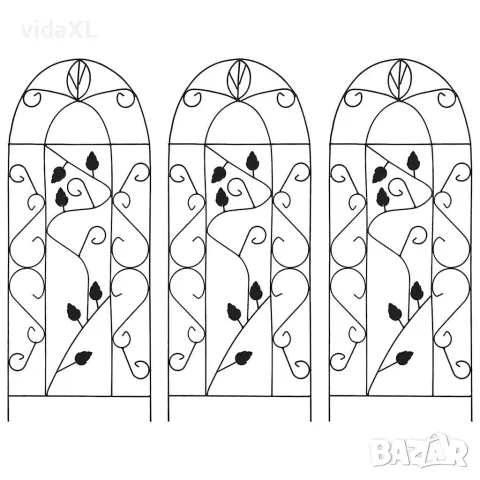 vidaXL Стойки за пълзящи растения, 3 бр, черни, 40х100 см, желязо（SKU: 47099）