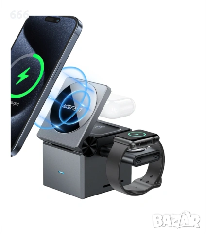 3в1 зарядна станция за телефон, TWS слушалки и Apple Watch, 23W - Acefast (E18) - метално сиво, снимка 2 - Друга електроника - 53359146