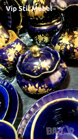 Сервиз в кобалтово синьо и с 22 карата позлата и , снимка 7 - Сервизи - 53695766