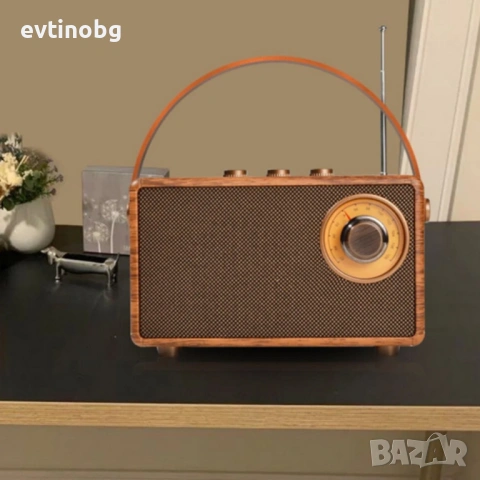 Bluetooth радио колонка AS23, 5W, 1500mAh, Кафява в ретро стил с кожена дръжка, снимка 6 - Bluetooth тонколони - 53780960