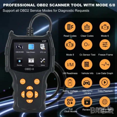 Full OBD2 EOBD автомобилен диагностичен кодочетец V317 , снимка 3 - Аксесоари и консумативи - 50813106