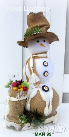 Снежен човек на кръг от бреза, снимка 2 - Коледни подаръци - 42298111