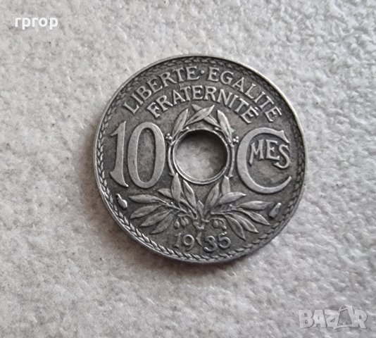 Монета. Франция . 10 сантима . 1935 година.