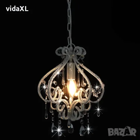 vidaXL Полилей с кристали, бял, кръгъл, E14, снимка 3 - Полилеи - 56146470