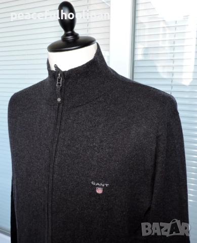 Gant Men`s Cotton Wool Full Zip Long Sleeve Cardigan Size L Dark Grey, снимка 3 - Пуловери - 52322135