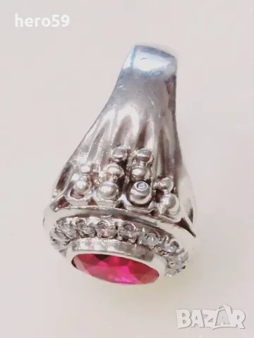 Огромен мъжки сребърен пръстен с рубин и циркони(фараон), снимка 9 - Пръстени - 48462715