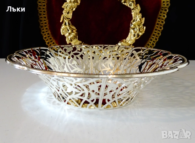 Посребрена фруктиера WMF,съд за сладки,ажур,релеф. , снимка 4 - Антикварни и старинни предмети - 52997491