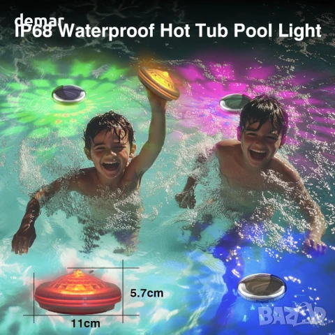 Соларни осветителни тела за басейн Toowell, 2 броя, плаващи с дистанционно, IP68, снимка 4 - Басейни и аксесоари - 51234950