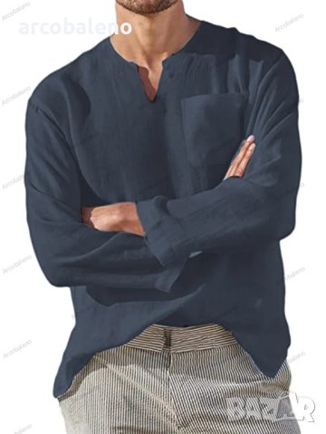 Мъжка ежедневна риза с V-образно деколте и дълъг ръкав, 7цвята - 023, снимка 7 - Ризи - 39731656