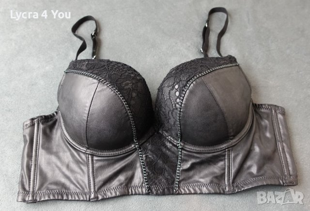 80В страхотен кожен сутиен със сменяеми подплънки и твърди чашки