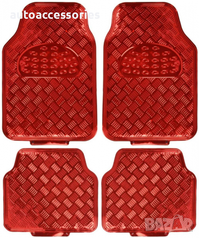 3000047341 Комплект автомобилни стелки Eren, гумени никел ефект червени, снимка 1