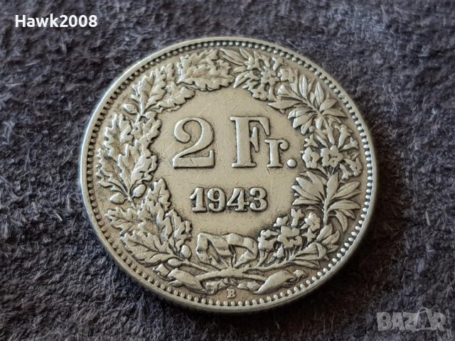 2 франка 1943 Швейцария СРЕБЪРНИ сребърна монета сребро