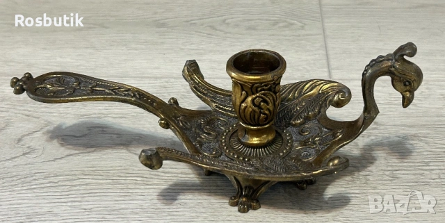 Старинен винтидж италиански месингов свещник , снимка 4 - Антикварни и старинни предмети - 53450394