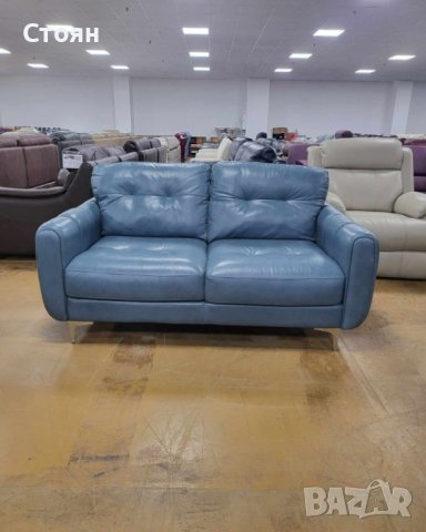 Син кожен диван двойка, снимка 3 - Дивани и мека мебел - 41376620