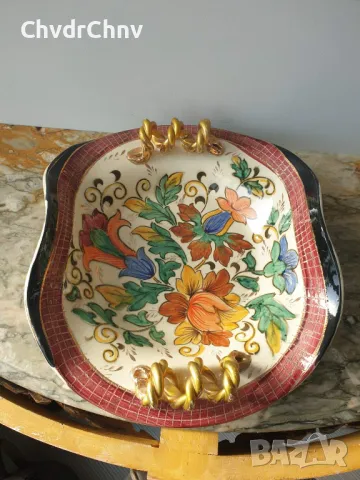 H.Bequet Quaregnon 35см/БЕКЕТ стара белгийска порцеланова фруктиера-купа-чиния с дръжки