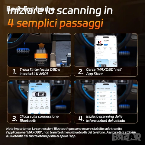 KONNWEI KW905 OBD2 Bluetooth адаптер, снимка 8 - Друга електроника - 53737282