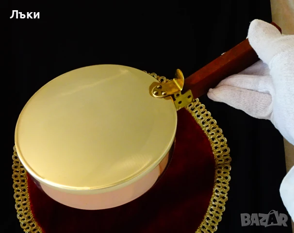 Меден съд за трохи,меден тиган с капак. , снимка 3 - Антикварни и старинни предмети - 50774355