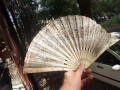 Антикварно дамско ветрило от кост и коприна 19 век, снимка 2