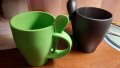 чаша за чай и кафе ЕКО тип МЪГ , кафява и светло зелена с лъжички са 50% бамбук и 50% РР