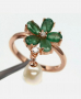 Уникален дамски сребърен пръстен със Смарагди,бял Топаз и бяла перла, снимка 1 - Пръстени - 36439266