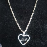 Сребърно колие сърце , с надпис "Love" ,печати 925 , снимка 2 - Колиета, медальони, синджири - 35893085