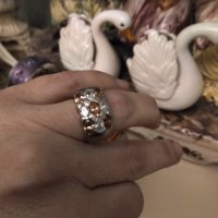 Авторски масивен сребърен пръстен с цитрин и бял циркон, снимка 2 - Пръстени - 41025513