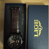 LIGE-Луксозен кварцов часовник,хронограф,дата,кожена каишка,високо качество, снимка 6 - Мъжки - 41424569