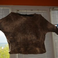 Пролетно - есенна памучна блуза спаднал ръкав в бежово и кафяво, снимка 2 - Блузи с дълъг ръкав и пуловери - 42227906