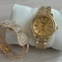 Луксозен комплект - златист часовник с гривна, снимка 1 - Дамски - 41343065