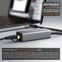 Primewire USB C мрежов адаптер 10/100/1000Mbit - USB C към RJ45 външна мрежова карта, снимка 3 - Мрежови адаптери - 36037506