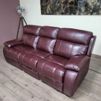 Кожен диван тройка цвят бордо с електрически релаксиращ механизъм, снимка 10 - Дивани и мека мебел - 42486554