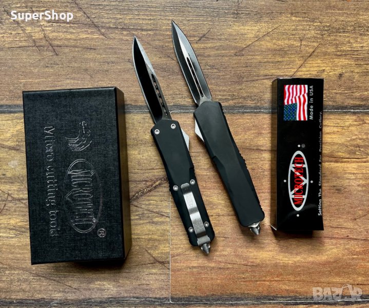 УНИКАЛЕН USA MicroTech Автоматичен Нож Ножовка с две остриета калъф ножове, снимка 1