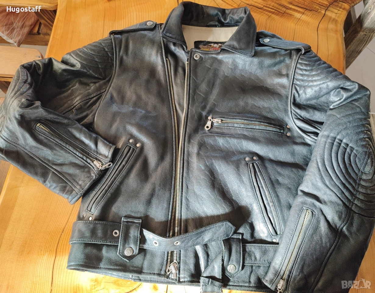 Винтидж Harley Davidson Мъжко черно кожено яке моторджиско Рокерия Л, снимка 1