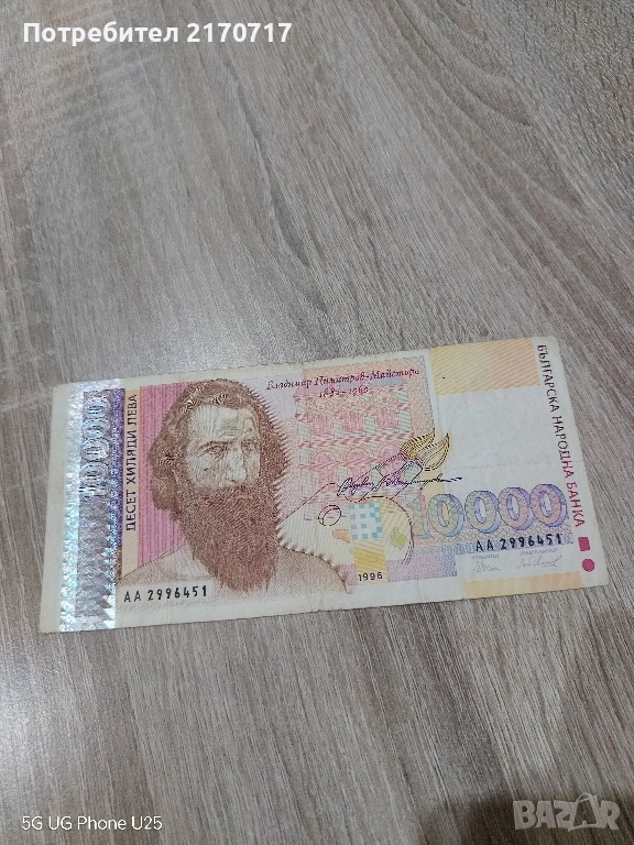 Банкнота 10000 лева 1996 година, снимка 1