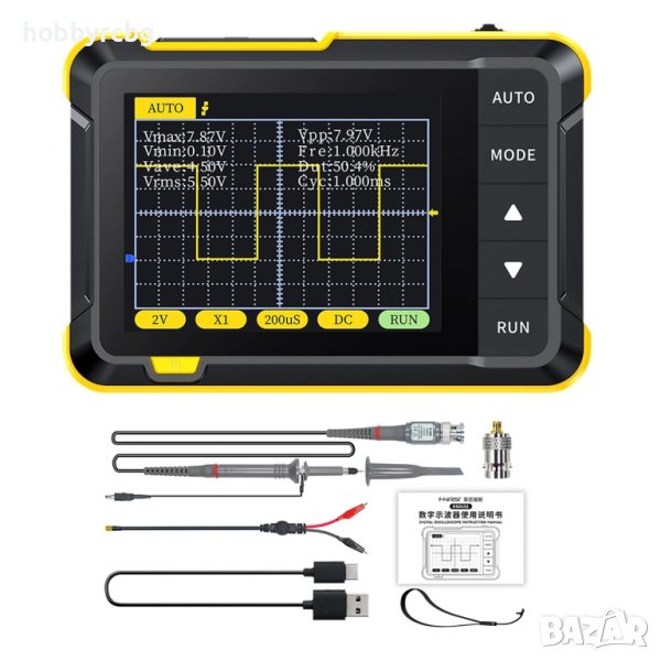 Мини осцилоскоп FNIRSI DSO152 (200 kHz) сонда P6100 (100 Mhz, 1x/10x), снимка 1