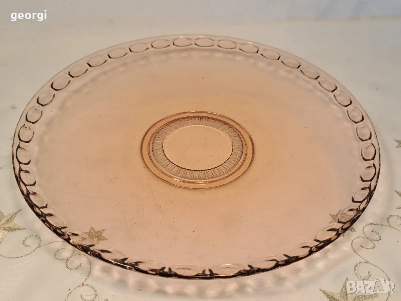 стъклен поднос цветно розово стъкло     26/2, снимка 1