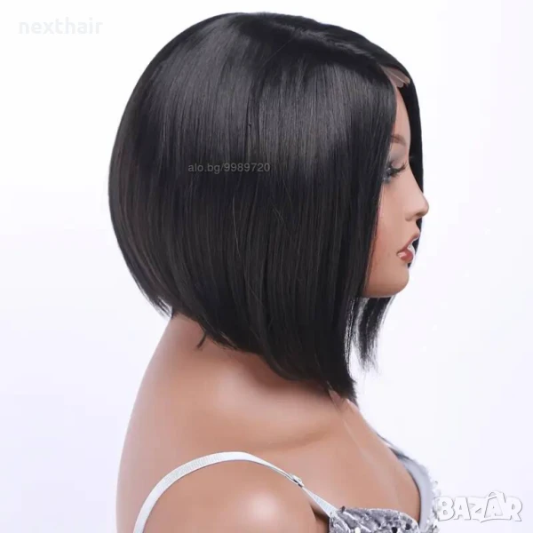 Асиметрична черна къса боб перука на път на една страна, снимка 1
