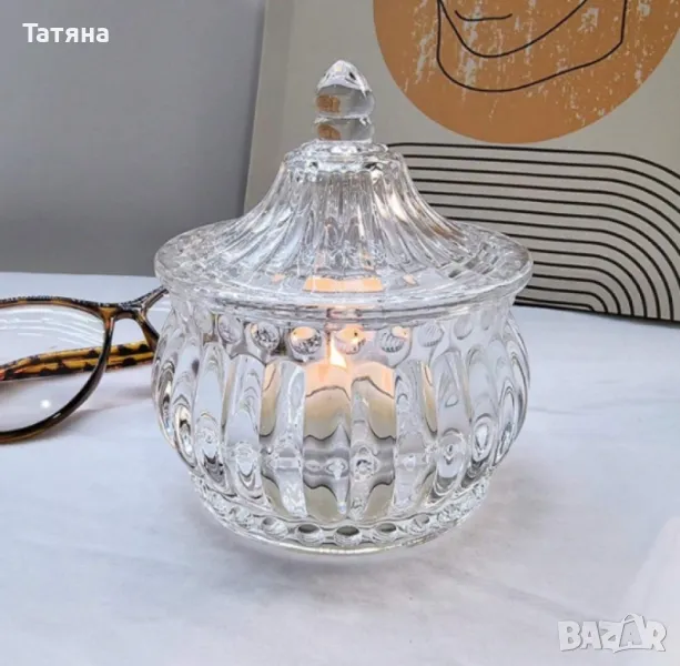 Стъклени захарници с капак, снимка 1