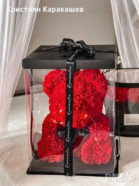 Мече от рози 25 или 40 см с подаръчна кутия, снимка 1