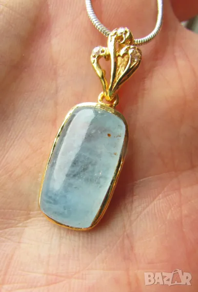 925 сребърно колиес със златно покритие с аквамарин 14карата подходящо за подарък, йога, медитация, снимка 1