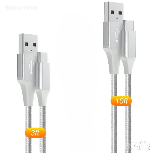 USB-C кабел 3A Бързо зареждане, 2 пакета (1метр+3 метра) USB A към тип C, снимка 1
