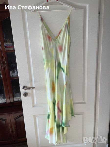 Разкошна сатенена лимонено жълто зелена свежа елегантна дълга асиметрична парти  сатен 100% визкоза , снимка 1