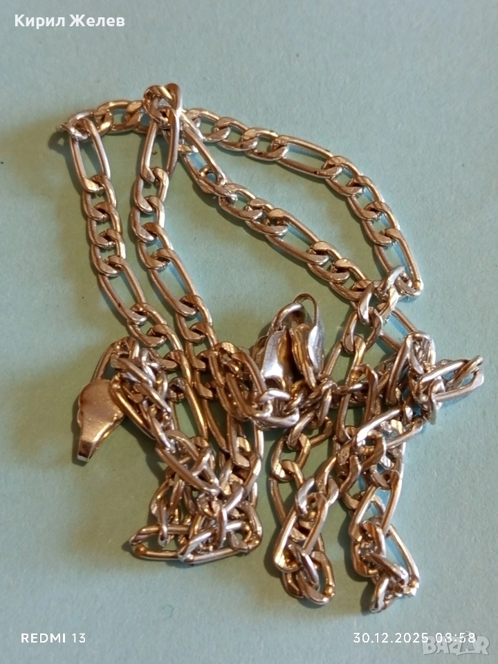 Сребърен ланец плетка тип ФИГАРО класически изчистен дизайн майсторска изработка 31119, снимка 1