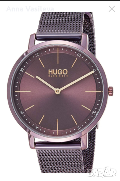 BOSS - Hugo, Часовник от инокс с мрежеста верижка, Бледовиолетов, снимка 1