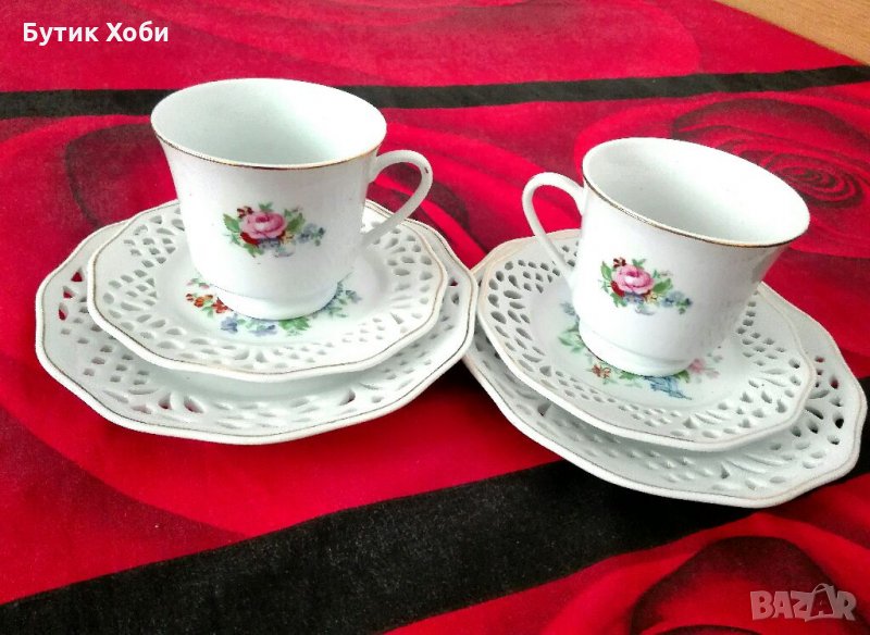 Сервиз за двама от дантелен рязан порцелан, снимка 1