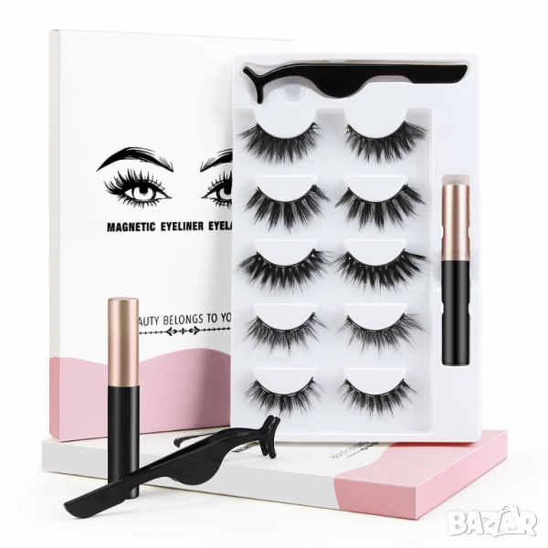   5 чифта магнитни изкуствени мигли с очна линия  , снимка 1