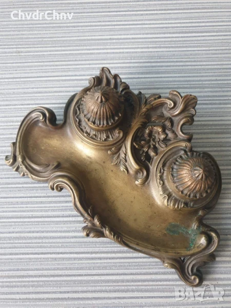 24см-1кг Art Nouveau/стара френска бронзова мастилница-двойна, снимка 1