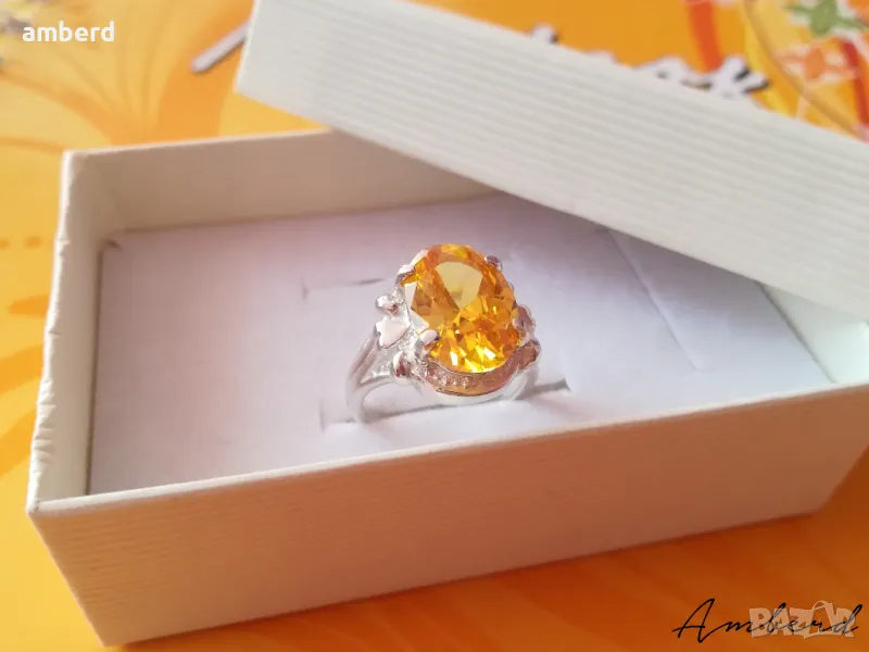 Страхотен сребърен пръстен с жълт цирконий - модел R012А, снимка 1