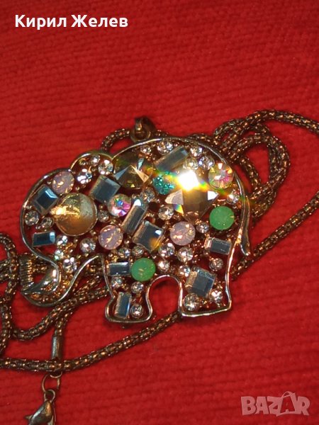 ЗЛАТИСТО КРИСТАЛНО СЛОНЧЕ ФИГУРАЛЕН АРТ ПЕНДАНТ с ВИНТИДЖ СИНДЖИРЧЕ 8581, снимка 1